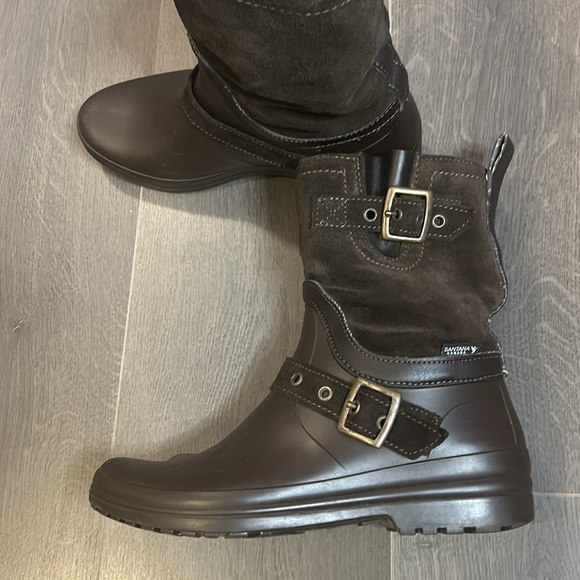 Santana Canada Waterproof Boots Cayley Suede / Rubber Brown Rain Boots Size 8 - Picture 12 of 16